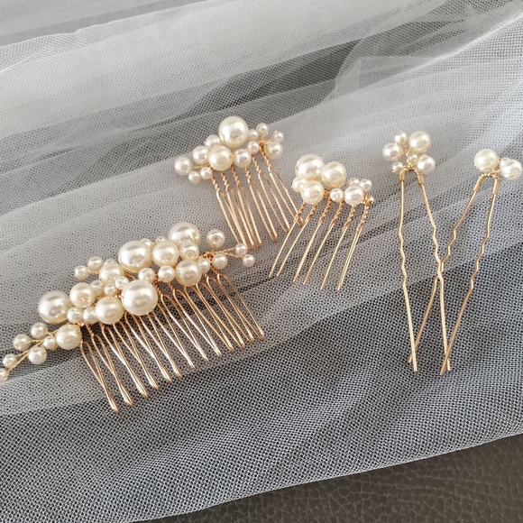 5pcs Bridal Pearl Comb Pin headpiece party evening main image 6